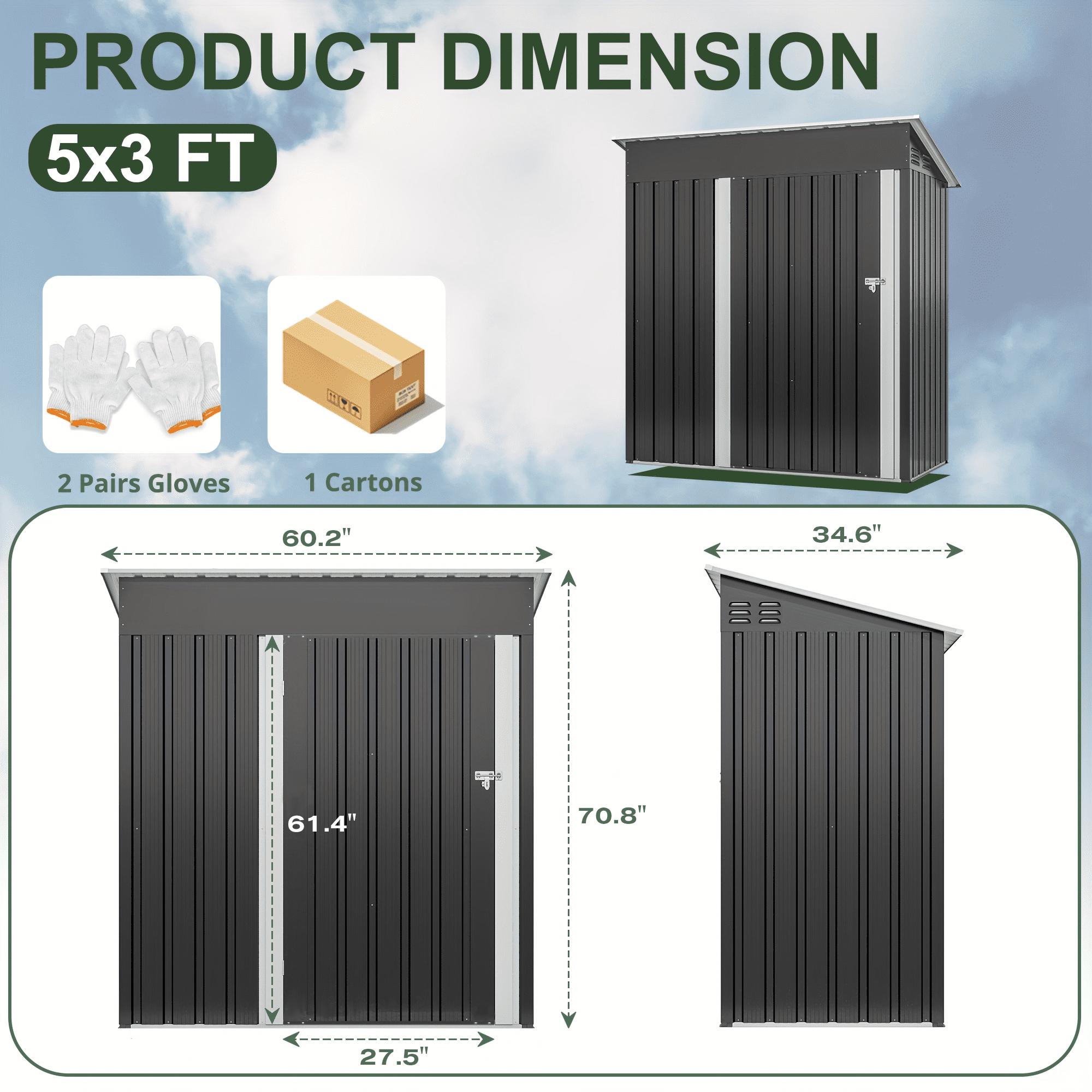 NETAJE 5'x3' Outdoor Metal Storage Shed with Updated Frame Structure and Lockable Doors for Backyard Garden Patio Lawn