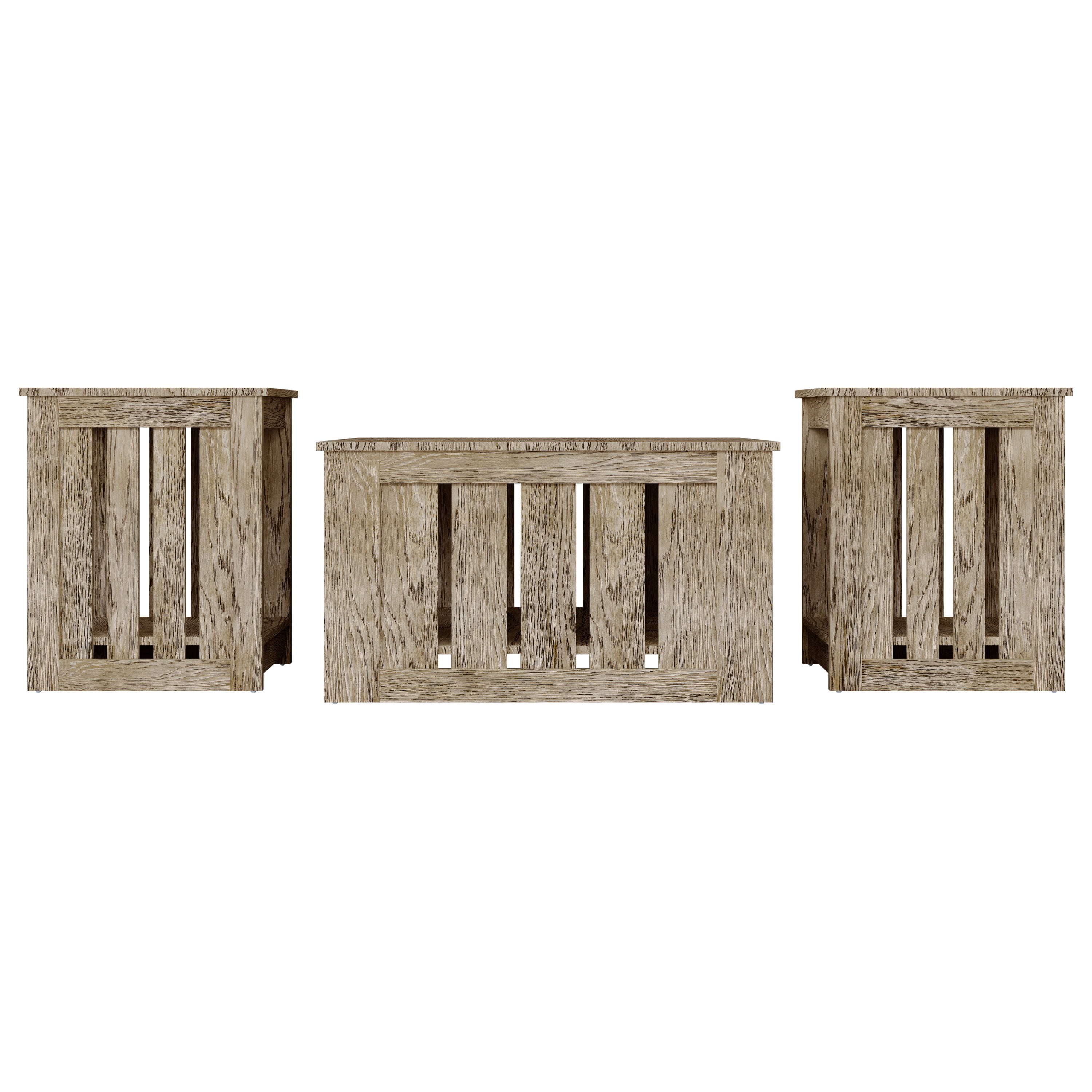 Home Design Nashua 3-Piece Coffee Table Set with Rectangular Coffee Table and 2 Matching End Tables, Modern Open Shelf Design for Living Room, Antique Gray