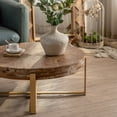 thumbnail image 3 of Antique Round Wood Coffee Table, Farmhouse Cocktail Center Table for Living Room, Thicken Wood Table Top with Cross Metal Base (31.29", Natural+Gold), 3 of 9