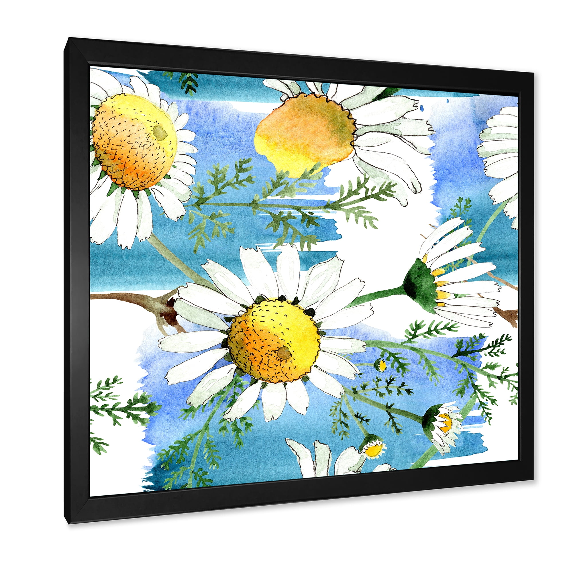 Wild Spring White Chamomile Flowers 16 in x 16 in Framed Painting Canvas Art Print, by Designart