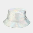 thumbnail image 2 of dianhelloya Hip Hop Unisex Bucket Hat Waterproof Holographic Adjustable Sun Protection Faux Leather Flat Top Fisherman Hat for Daily Outing, 2 of 3