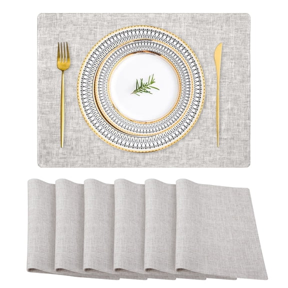 GIRACOA Cotton Linen Placemats Set – 6 Pcs Washable Rectangle Dining Table Mats, Heat Resistant (Beige, 12"x18")