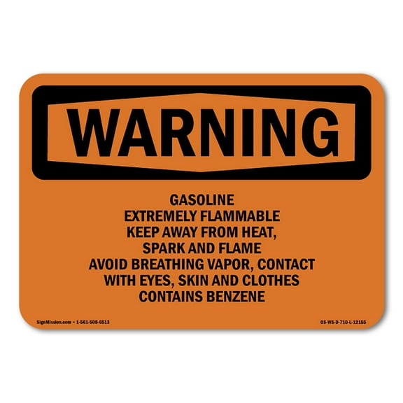 SignMission OS-WS-A-1824-L-12155 18 x 24 in. OSHA Warning Sign - Gasoline Extremely Flammable Keep Away From