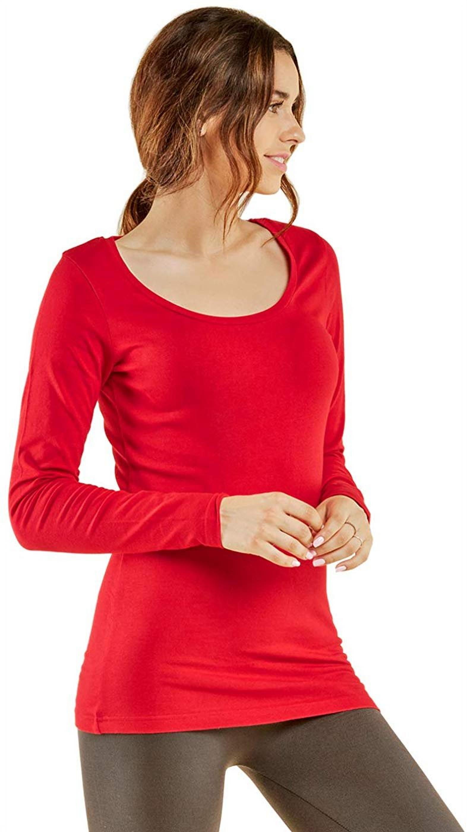 T Shirt Women s Fitted Cotton Long Sleeve Scoop Neck Tee M RED