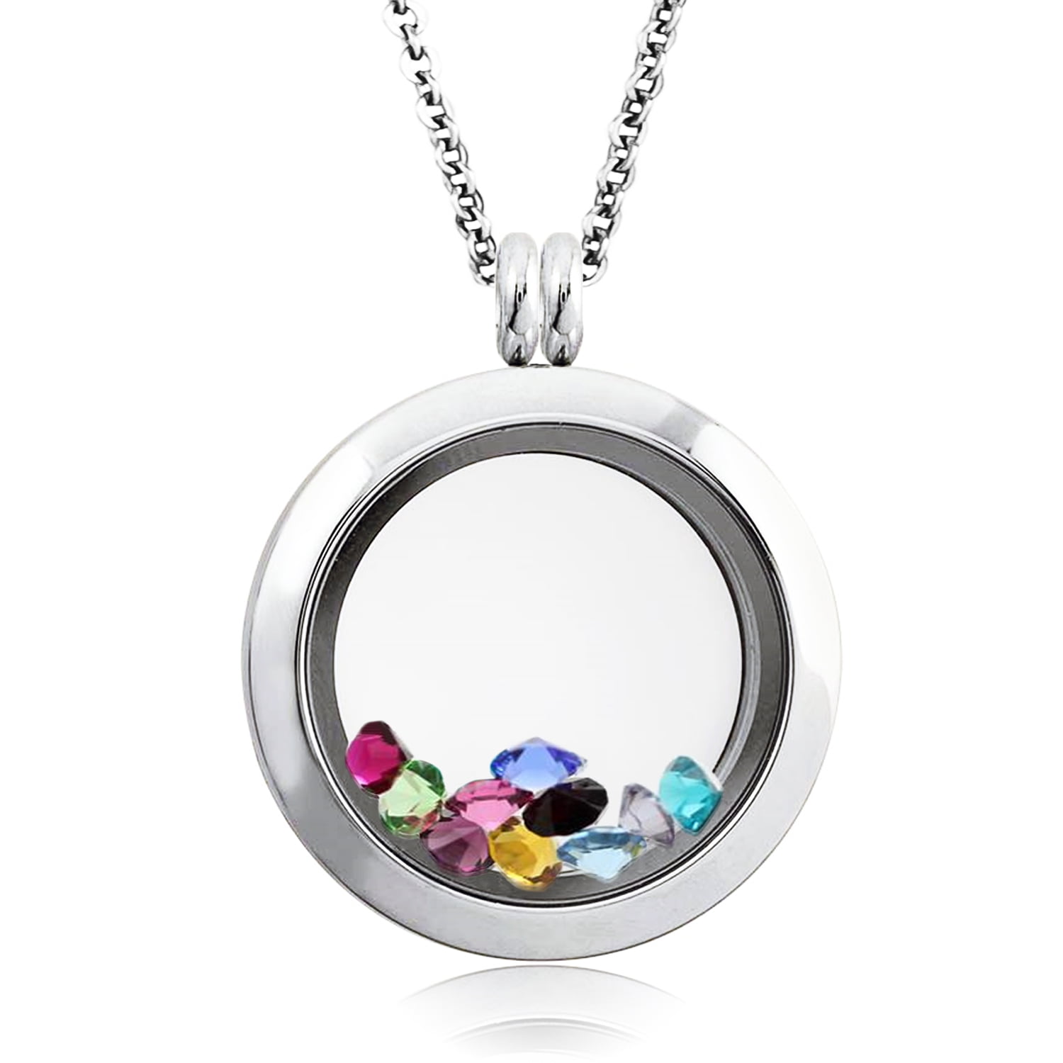 BG247 Stainless Steel 30mm Glass Floating Memory Living Locket Circle Necklace