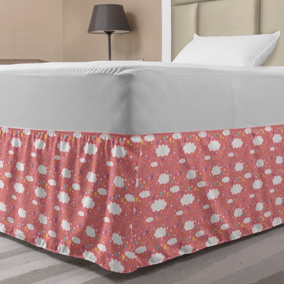 Nursery Bed Skirt, Stars and Dots Filled Background with Hand Drawn Clouds Pastel Colored Pattern, Elastic Bedskirt Dust Ruffle Wrap Around for Bedding Decor, 4 Sizes, Multicolor, by Ambesonne