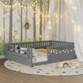 thumbnail image 6 of Montessori Floor Bed with High Rails, LED Lights & Storage Shelf, Safe & Wider Opening Gate Design, Full Size Floor Bed for Boys & Girls, Gray, 6 of 9