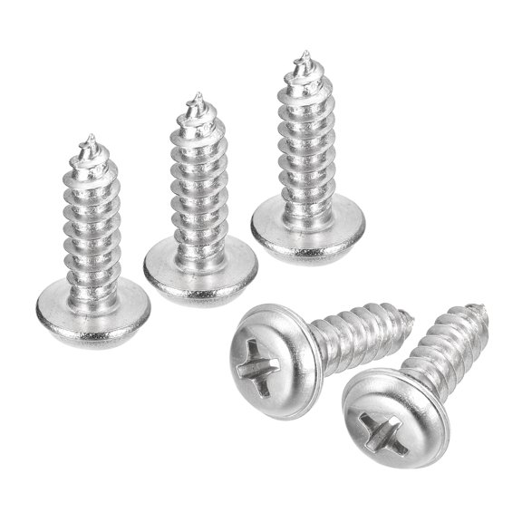 Uxcell ST5x14x10mm Phillips Pan Head Self-tapping Screw with Washer, 50pack 304 Stainless Steel Wood Screw (Silver)