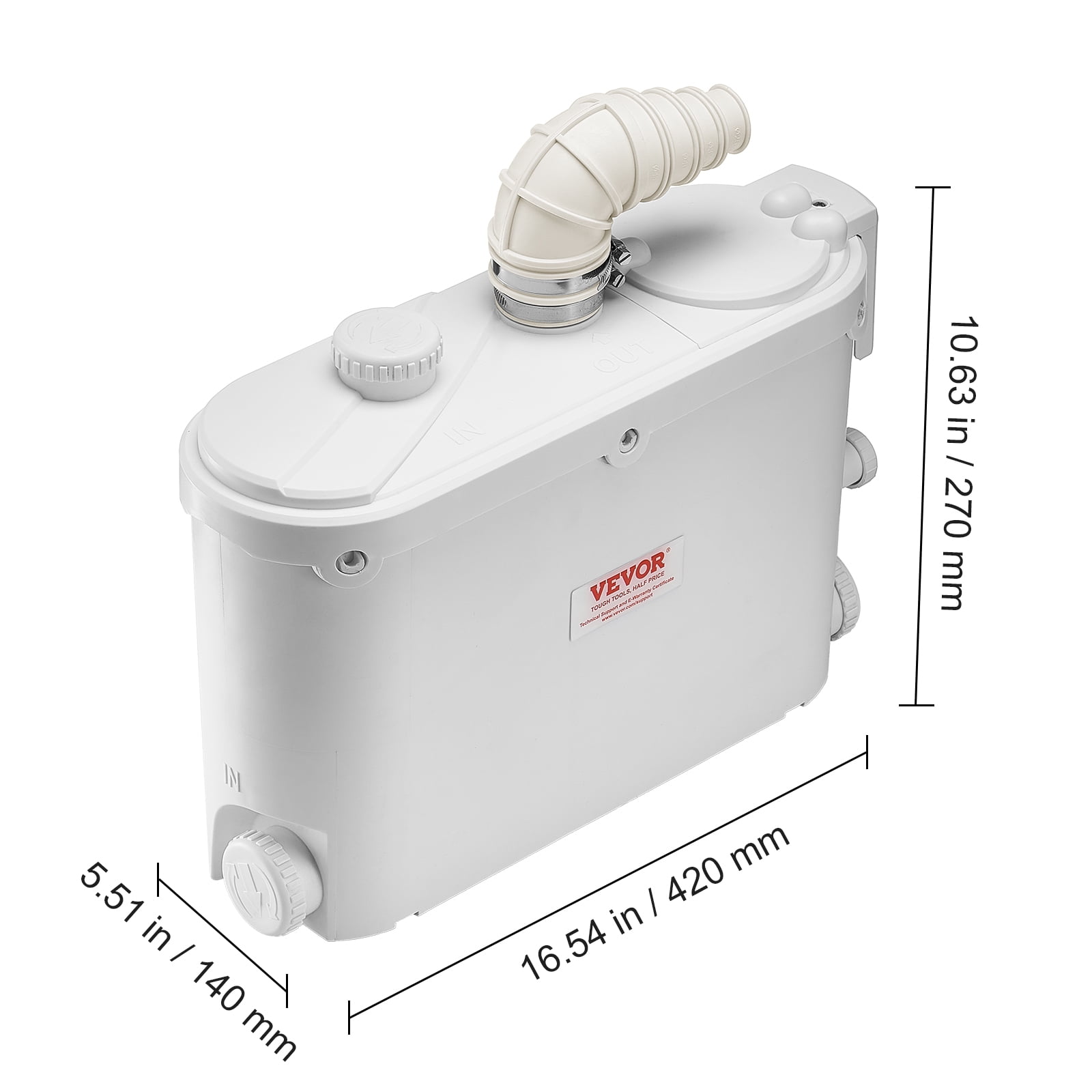 VEVOR Macerator Pump, 500W, 29 GPM Flow, 26 ft/8 m Head, Macerator Sewerage Toilet Pump with 4 Water Inlets, Waste Water Disposal Upflush Machine for Kitchen,Basement, Shower, Sink, Laundry,Bathtub