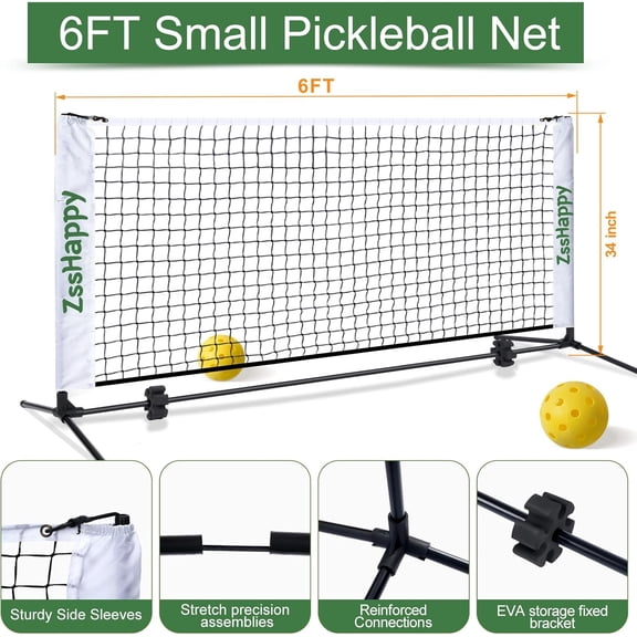 6FT Small Portable Pickleball Net for Outdoor & Indoor Use - Mini Training Net for Driveway Practice and Dink Shots