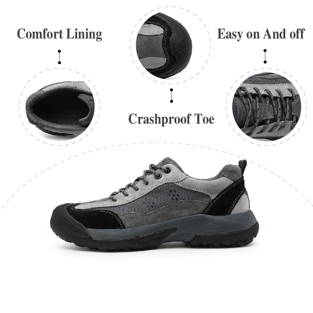 Mens Leather Outdoor Hiking Shoes Casual Breathable Sneakers Non-slip Wearable Work Shoes Comfortable Driving Shoes Gray 8 UK