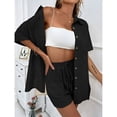 thumbnail image 4 of EASYBRA Women Pants Suit Solid Color Casual Summer Set Cardigan Shorts Outfit Polyester Fabric Sizes S-3XL, 4 of 5