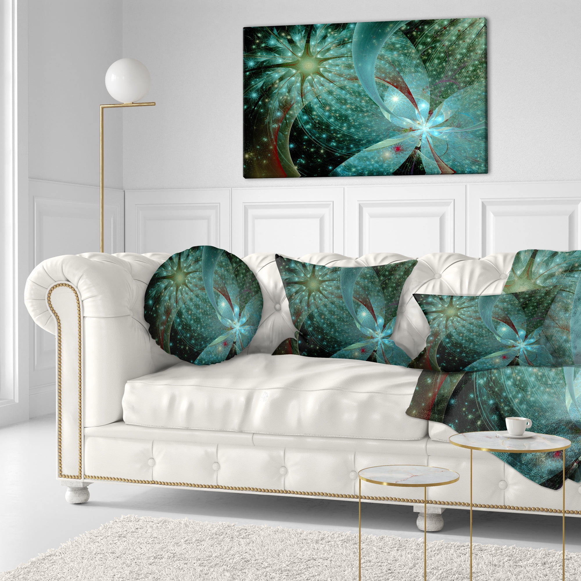 Designart Symmetrical Fractal Flower in Light Blue - Floral Throw Pillow - 12x20