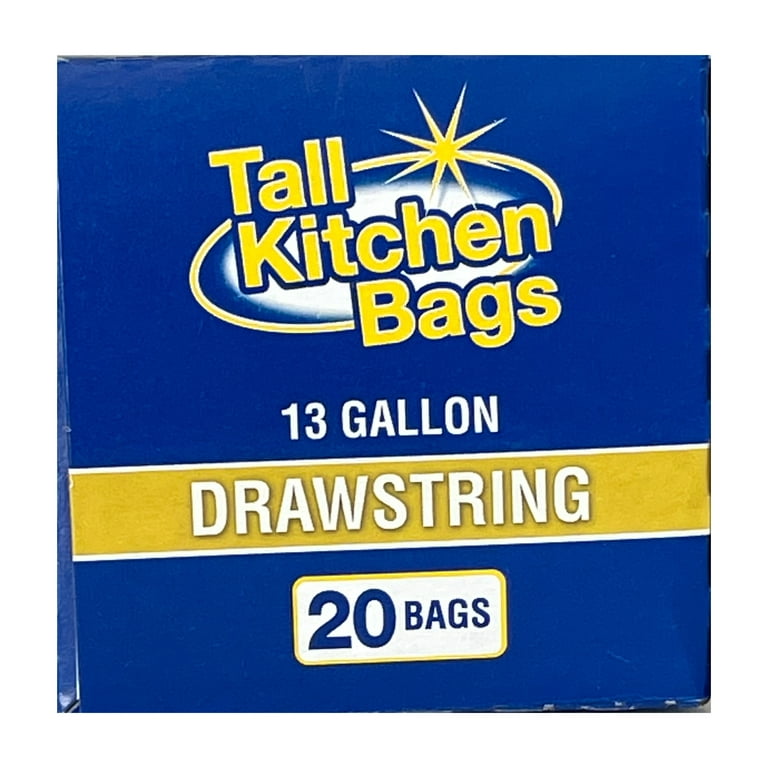 Basic Kitchen Trash Bags, 13 Gallon, Drawstring, 20 Bags 