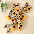 thumbnail image 2 of Emy Dola Newborn Girls Floral One-piece Outfit Baby Girl Flared Sleeves Romper Ruffles Jumpsuit+Headband+Hat 3PCS Baby Girl Coming Home Outfit, 2 of 10