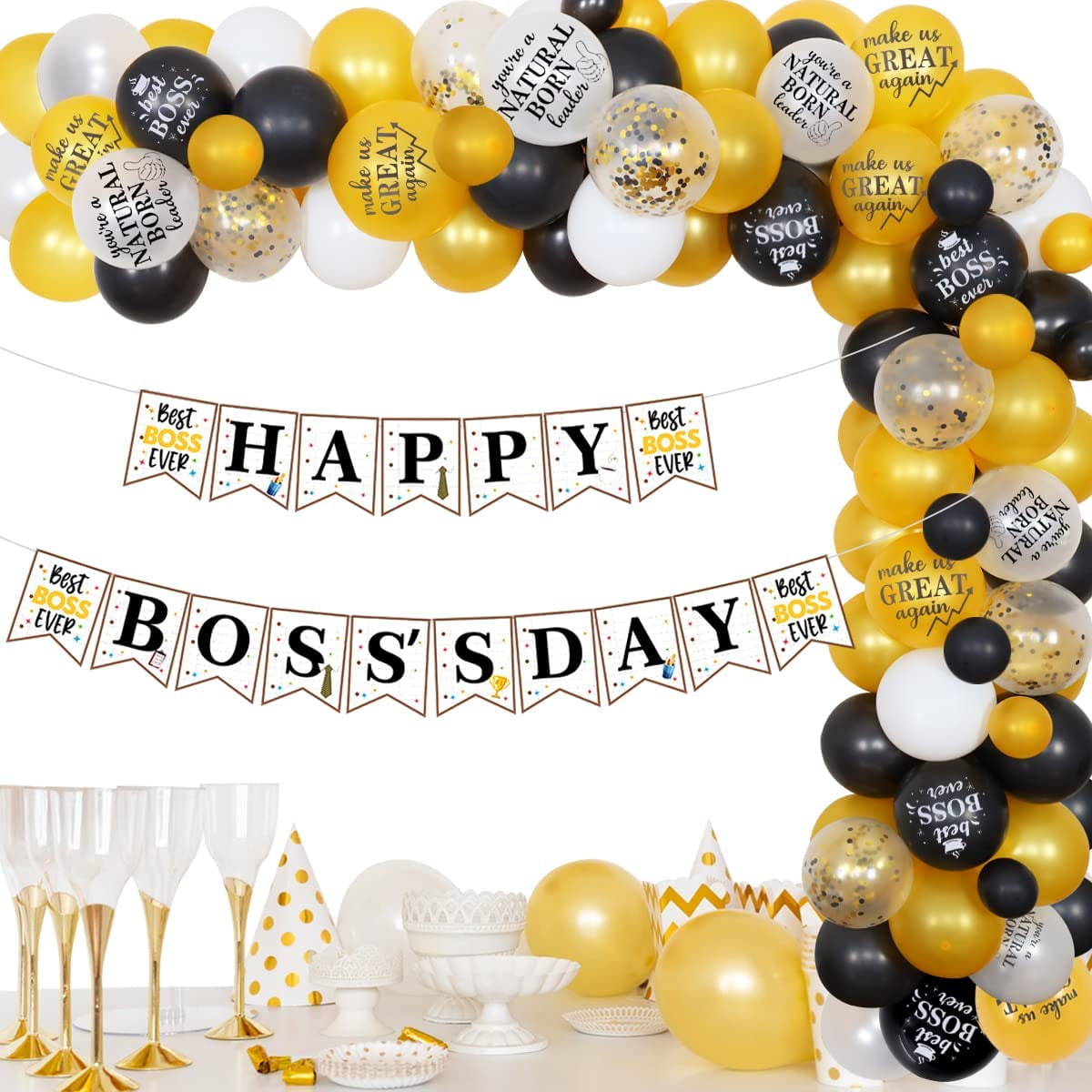 Boss’s Day Party Decorations Black Gold, Happy Boss’s Day Banner Best
