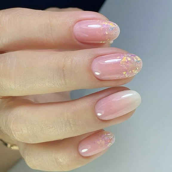 Almond Press on Nails Glitters Fake Nails Stick on Nails in 12 Sizes,24Pcs French Nails Tips for Nails Art Decorations