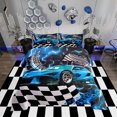 thumbnail image 2 of Toddler Race Car Bed Neon Lights Honeycomb Bedding Set Cool Sports Car Glitter Beehive Geometric Hexagon Comforter Set Full,Black White Grid Lattice Quilt Buffalo Plaid Decor, 2 of 6