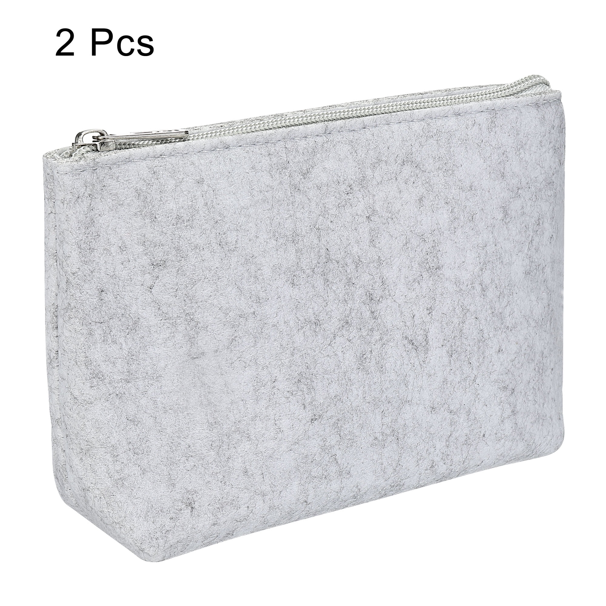 Unique Bargains Zipper Felt Pencil Stationery Storage Pouch Light Gray