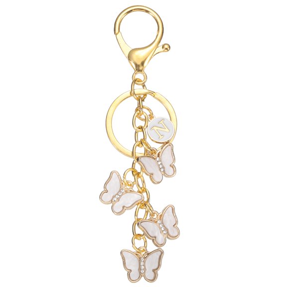 Uxcell Butterfly Initial Letter Keychain, Alphabet N Personalized Metal White Keyring