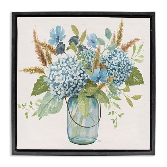 Stupell Industries Farmhouse Hydrangea in Mason Jar Black Floating Frame Canvas Art, 18 x 18, by Nan
