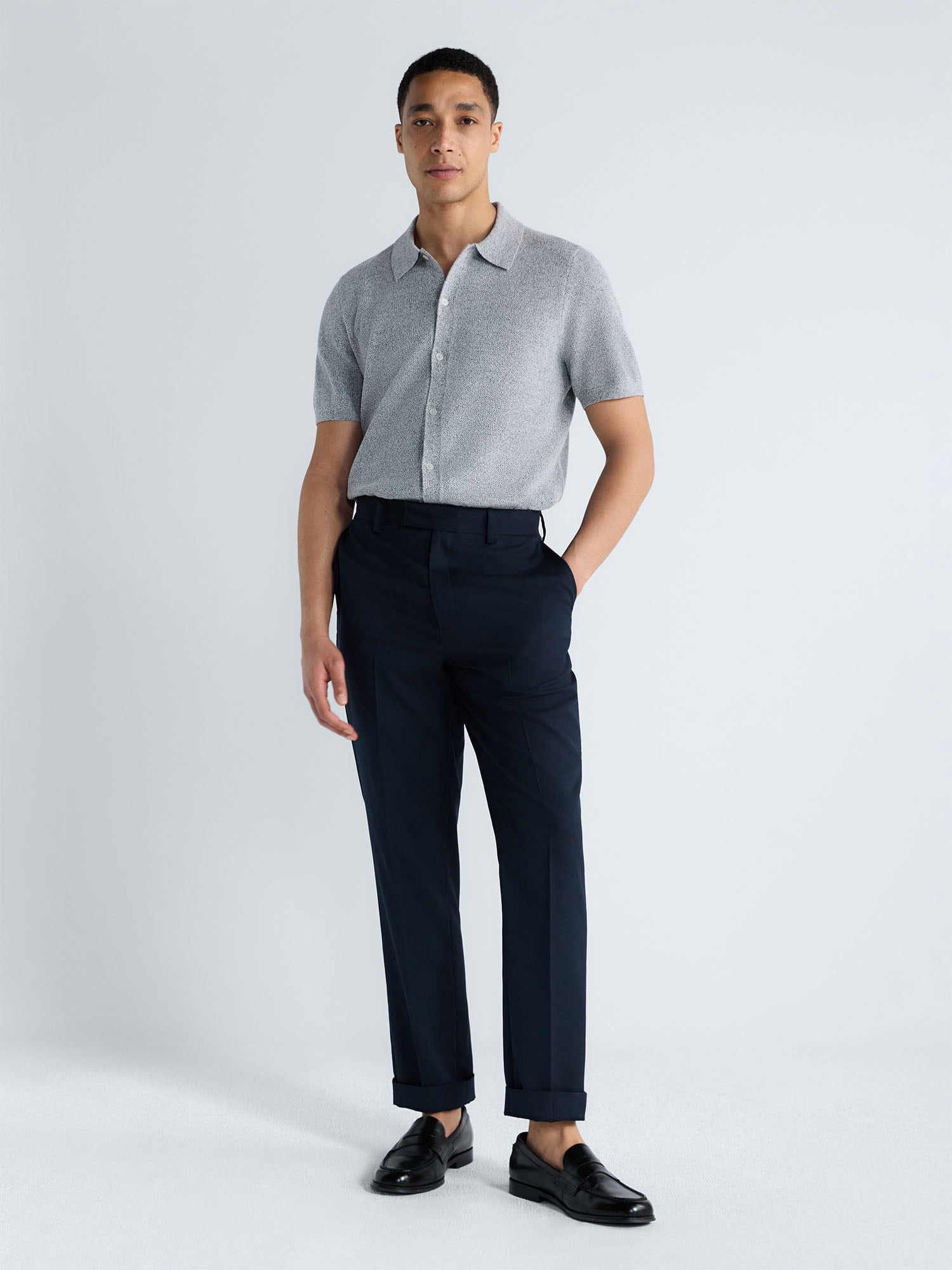 Free Assembly Men's Button Front Marled Sweater with Short Sleeves, Sizes S-3XL