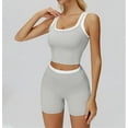 thumbnail image 2 of PISONIC Women Two Piece Workout Sets Color Block Backless Tank Top and High Waist Booty Lifting Shorts Gym Yoga Active Outfits, 2 of 7