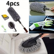 4 Pcs Car Cleaning Kit Interior Exterior Car Detail Cleaning Drill Brush Engine, Car Duster Retractable Dust Removal Car Brush, Car Wash Brush