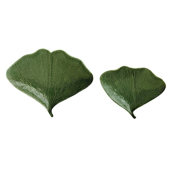 Creative Co-Op Boho Stoneware Gingko Leaf Shaped Plates, Set of 2 Sizes, Green