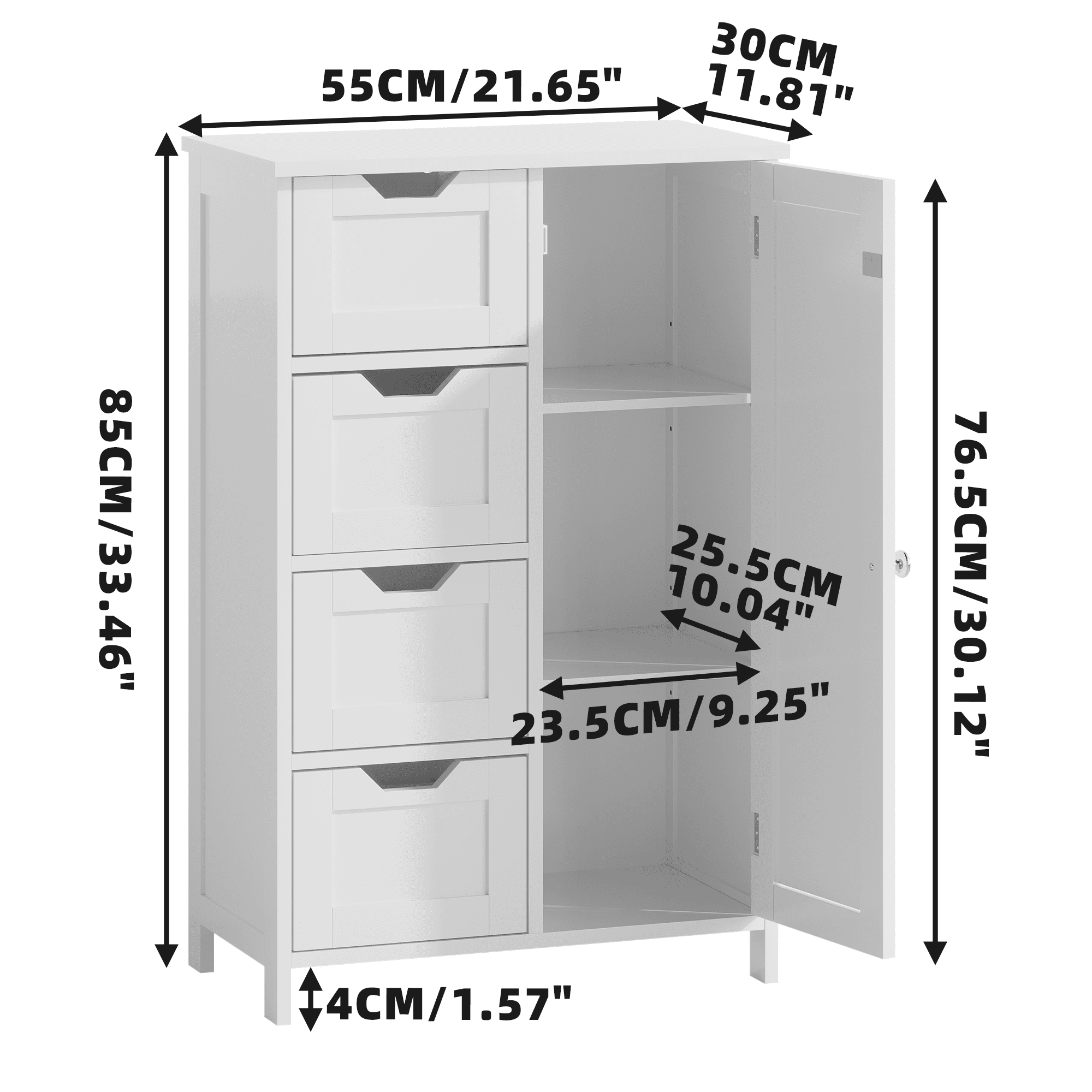 Bathroom Floor Cabinet with 4 Drawers and 1 Door,Freestanding Bathroom Storage Cabinet,Narrow Storage Cabinet for Small Spaces,Home,White