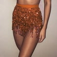 thumbnail image 5 of HAXMNOU Sequin Tassel Scarf Belly Dance Fringe Mini Skirt for Women Solid Color Belt Wrap Rave Performance Clubwear Festival Skirts Orange One Size, 5 of 8