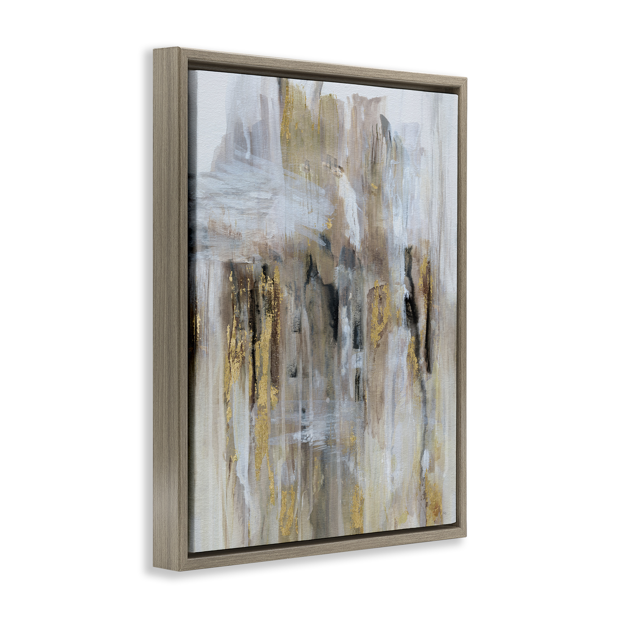 Stupell Industries Abstract Paint with Glam Accents Abstract Painting Brown Floater Framed Canvas Art Print Wall Art, 17 x 21