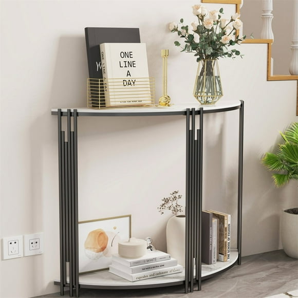 Wisfor 2-Tier Half Moon Marble Console Table, Hall Desk, Entryway Table, Storage Shelf