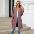 thumbnail image 6 of Women'S Fall Fashion Light-Weight Soft Knit Cardigan Long Sleeve Open Front Coat with Pockets Purple Red M, 6 of 9