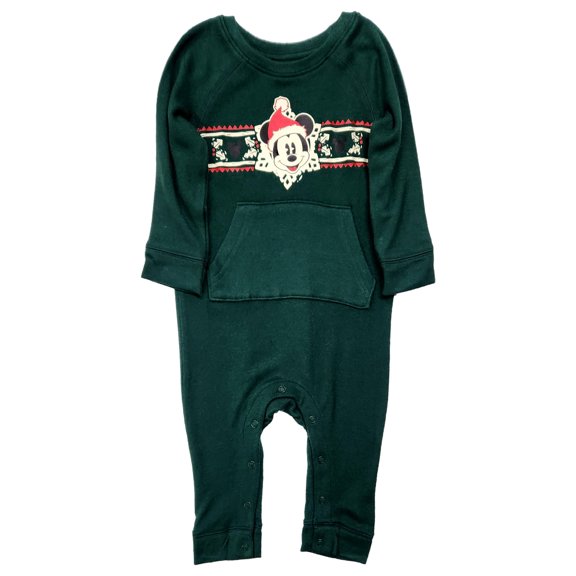 Infant Boys Green Mickey Mouse Christmas Long Sleeve Bodysuit Romper Outfit 24M