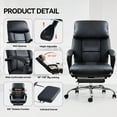 thumbnail image 6 of EMIAH Real Leather Office Chair with Foot Rest, Reclining Ergonomic Executive Office Chair with Arms, High Back Comfy Swivel Computer Desk Chairs with Wheels and Lumbar Support for Home Office, Black, 6 of 16