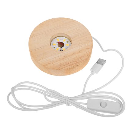 NICEXMAS Wooden Lamp Base Multi-Color USB Light for Crystal Carving Decor