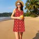 thumbnail image 3 of Easygdp Red White Snowflakes para Vestido Transpirable de Mujer, Vestido Suelto de Manga Corta con Pliegues y Bolsillos para el Verano, 3 of 7