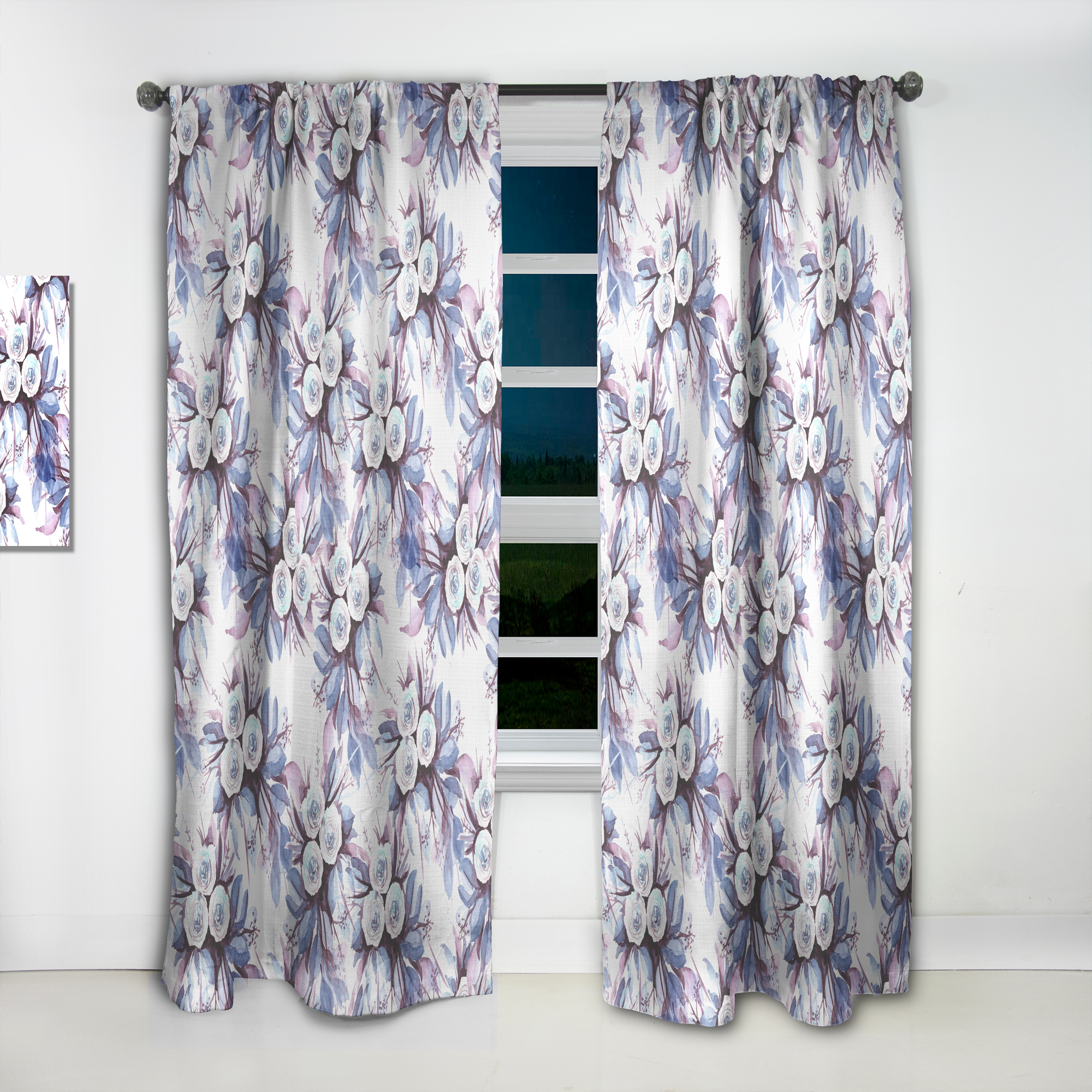 Designart 'Bloom Purple ' Floral Curtain Panel