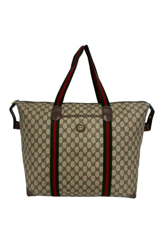 Pre-Owned GUCCI Vintage Sherry Line GG Logo Leather Tote Bag Boston Brown 32055