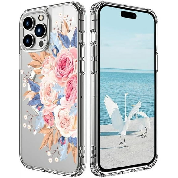 Magnetic Series Designed for iPhone Case,[Compatible with MagSafe][Military Drop & Full Body Protection],Crystal Clear Cute Flower Flora Shockproof Cover (Camellia,iPhone 14)