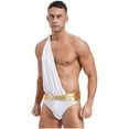 thumbnail image 2 of TiaoBug Mens Ancient Greek Roman Toga Costume One Shoulder Metallic Shiny Belt Bodysuits White M, 2 of 8
