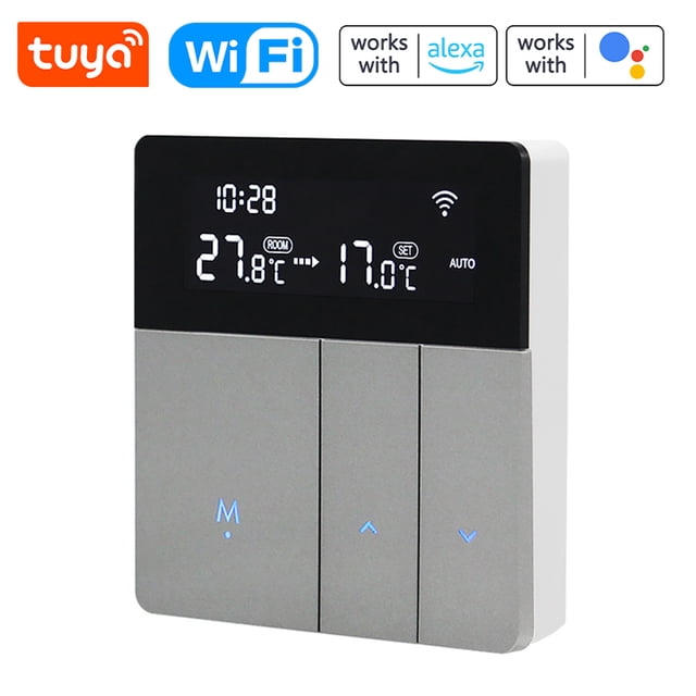 i8HGB Tuya WiFi Contrôleur de Température Intelligent Thermostat Rétroéclairage Luminosité Réglage Automatique Mode Domicile et Déplacement Application Mobile Télécommandes Contrôle Compatible avec Alexa Google Home Commande Vocale