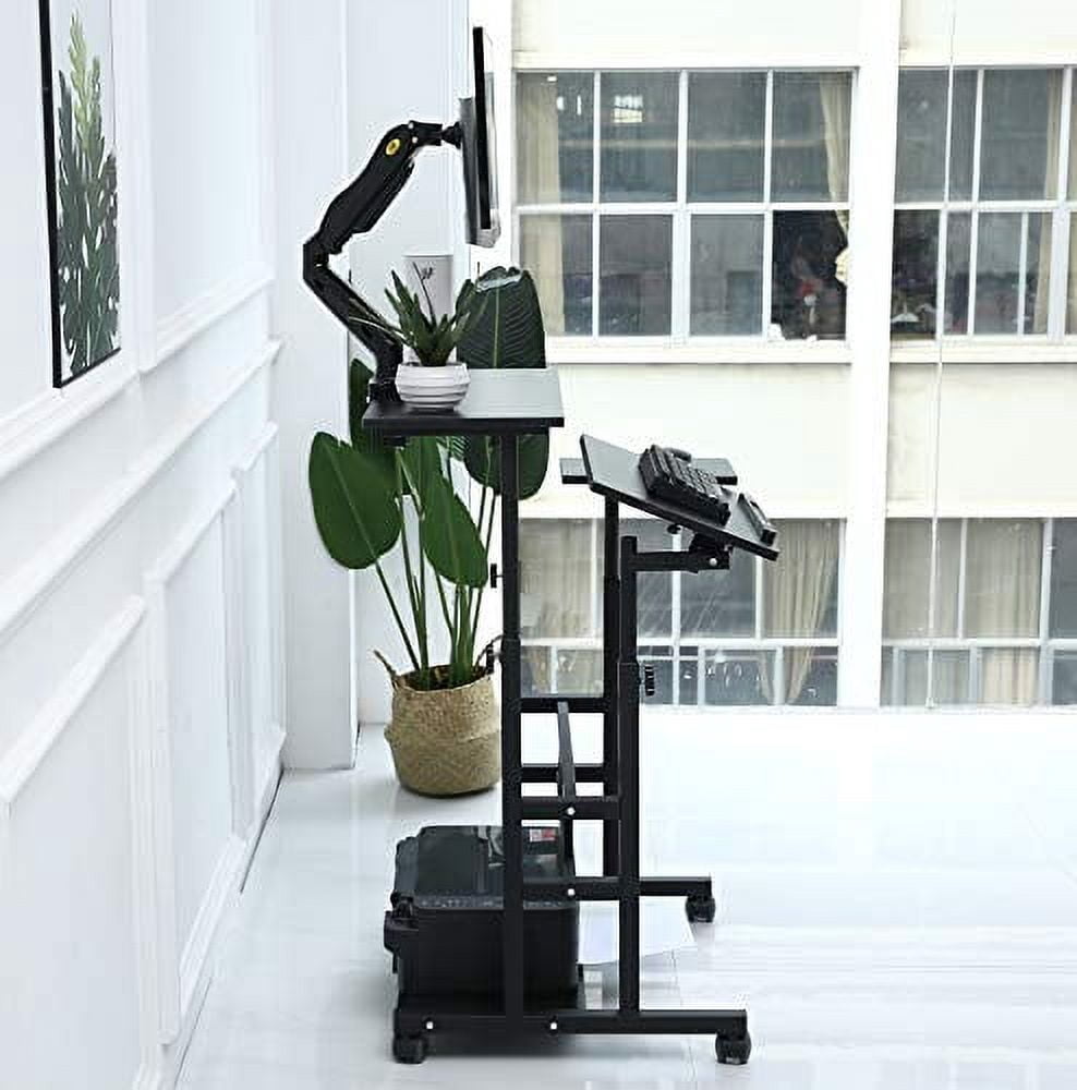 UNICOO® Portable Standing Desk on Wheels, Height Adjustable Mobile Standing Desk, Versatile Standing Portable Desk for Home Office, Rolling Sit-Stand Workstation, Ergonomic Design (U101-Black)