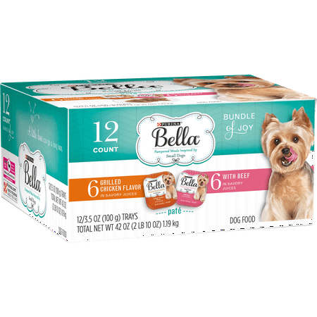 Purina Bella Small Breed Pate Wet Dog Food Variety Pack, Grilled Chicken & With Beef in Juices - (12) 3.5 oz. (Best Dog Food For Large Breeds 2019)