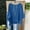 Blue, variant on Women's Short Sleeve Slub Linen Shirt, Solid Color V‑Neck Irregular Ruffle Hem for Boho Casual Looks and Relaxed Weekend Outfits Red M