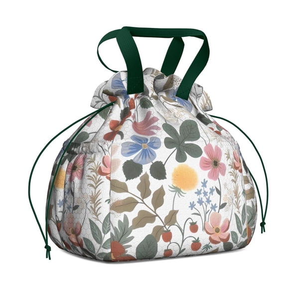 Pioneer Flower Floral Print Pattern Drawstring Lunch Bag Women - Drawstring Lunch Bag Insulated for Work Office - Stain-Resistant Large Lunchbags for Women with Multi-Pockets