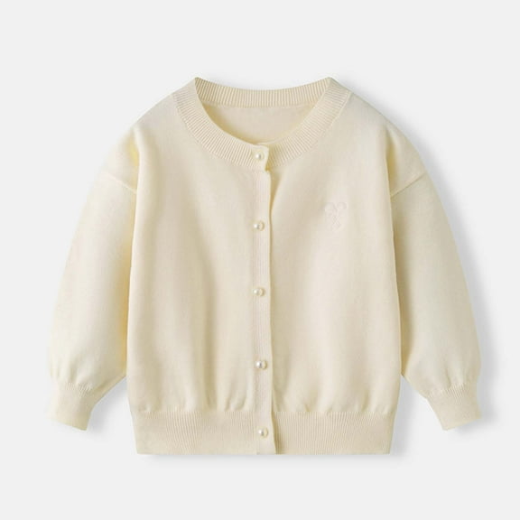 Cardigan Sweaters for Girls with Pearl Buttons Kids Fall Winter Long Sleeve Button Knit School Uniform Sweater Tops