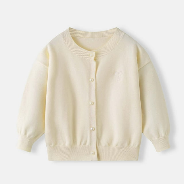 YUNAFFT Kids Solid Sweater Pearl Button Heart Embroidery Thermal Long Sleeve Round Neck Basic