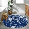thumbnail image 4 of 3ft Round Rug, Navy Blue Coastal Non-Skid Rubber Backing Large Area Rugs - Living Room Bedroom Home Office, Starfish Coral Ocean Conch Sea Nautical Indoor Floor Mat Carpets Washable Rug, 4 of 9